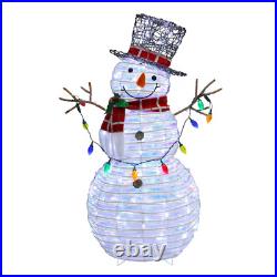 4-Ft LED White Rattan Snowman Decoration