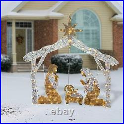 4' Lighted Christmas Nativity Scene Outdoor Decor With Led Lights Xmas Crystal