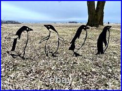 4-Pack Metal Penguin Yard Art, Penguin Decoration, Steel Penguin Flock, Winter