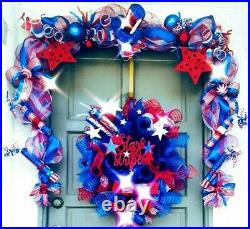 4th of July Patriotic Wreath Garland & Topiary Deco Mesh Door Decor Buy 1 or Set