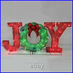 51 3D Red & Green LED Lighted Joy With Christmas Wreath Motif