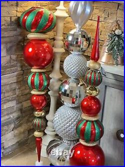 54 Gold and Red/ Green Glittered Topiary Finial Tower Outdoor/indoor