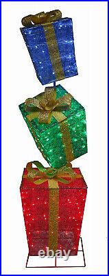 56-522-087 LED Lighted Gift Box Christmas Decoration, Collapsible, 72-In, 150
