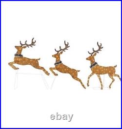 58 in LED Set Of 3 Flying Deer Holiday Yard Decoration! By Home Accents Holiday