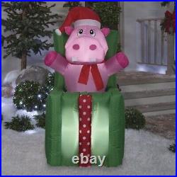 5Ft LED Lighted Hippo Pop Out Present Inflatable Outdoor Scene Christmas Decor