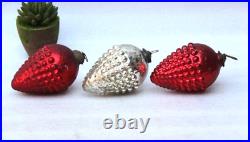 5Vintage Look 3Pc RED & Silver Cluster of Grapes Glass Kugel Christmas Ornament