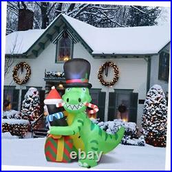 5.25Ft Christmas Inflatables Cute Dinosaur with Penguin Outdoor Decorations