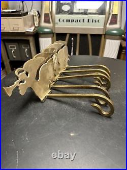 5 Brass Angel Blowing Horn Christmas Mantel Stocking Hangers Long Arm Holders