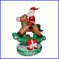 5' Inflatable Animated Santa Claus on Rocking Horse Lighted Christmas Inflatable