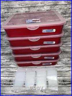 5 Sterilite Red Holiday Ornament Adjustable Storage Container Organizer Case