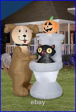 5ft Gemmy Halloween Dog & Black Cat In Toilet Led Lighted Airblown Inflatable