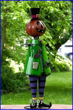 5ft Tall Metal Pumpkin Head with Tray Halloween Nutcracker Figurine Decoration