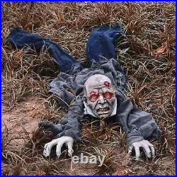 61 Inches Crawling Zombie Halloween Decorations Light Up Eyes with Sound Effect