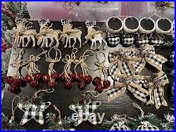 66 Pieces Christmas Tree Ornaments Lot Black and White Plaid Theme Reindeer