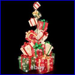 67 Lighted Present Decoration 15 Stacked Pre-Lit Gift Box Tower with 450 Lights