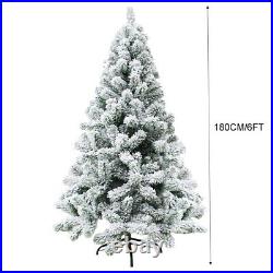 6FT Artificial Christmas Tree With Metal Foldable Stand Flocked white Christmas