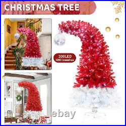 6FT Artificial Fir Bent Top Christmas Tree 1250 Lush Branch Tips 300 LED Lights
