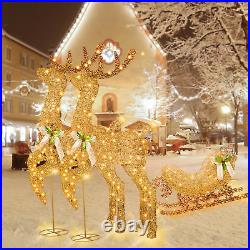 6FT Christmas Reindeer & Sleigh, Lighted Reindeer Outdoor Yard Decorations with