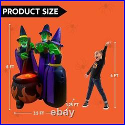 6FT Halloween Inflatable 3 Witch Around Cauldron Airblown Led Lighted Yard Decor
