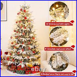 6FT Pre-Lit Artificial Christmas Tree with Flocked Snow 260 LED Xmas Decor