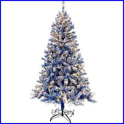 6FT Pre-Lit Hinged Artificial Fir Chritmas Tree with Light Snow Flocked Holiday