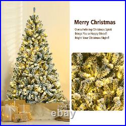 6FT Snow Flocked Artificial Christmas Hinged Tree with 928 Tips & Metal Stand