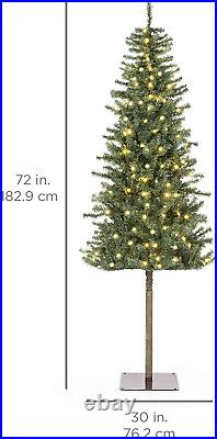 6Ft Pre-Lit Pencil Christmas Tree, Hinged Artificial Alpine Slim Holiday Decorat