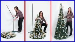 6Ft Pre Lit Pop Up Pull Up Decorated Christmas Tree 350 Clear Lights Gold Silver