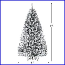 6Ft Snow Flocked Hinged Artificial Christmas Tree Unlit Metal