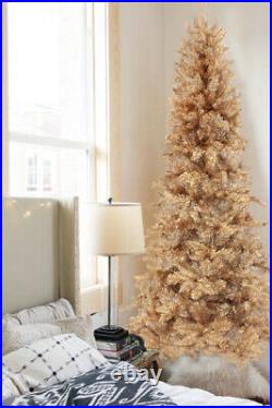 6.5' Rose Gold Artificial Xmas Christmas Tree with Metal Stand, 624 Tips Decor