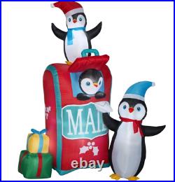 6.5' Self-Inflatable LED-Lighted Mailbox with Penguins Christmas Outdoor Decor