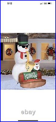 6.5ft Airblown Animated Christmas Saxophone Snowman & Penguin Inflatable Decor