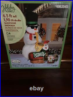 6.5ft Airblown Animated Christmas Saxophone Snowman & Penguin Inflatable Decor