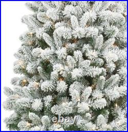 6.5ft Green Pre-Lit Snow Flocked Pine Christmas Tree