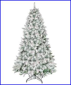 6.5ft Snow Flocked Christmas Tree Xmas Tree with 1100 Branch Tips, 58 Berries