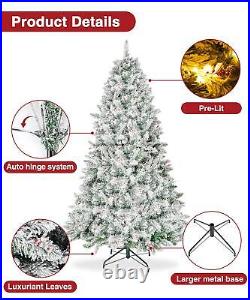 6.5ft Snow Flocked Christmas Tree Xmas Tree with 1100 Branch Tips, 58 Berries