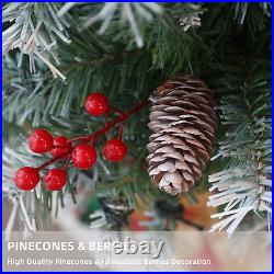 6/7.5FT Pre-Lit Christmas Tree Hinged Xmas Tree LED Lights Pine Cone & Red Berry