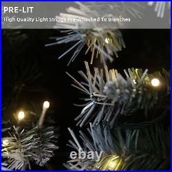 6/7.5FT Pre-Lit Christmas Tree Hinged Xmas Tree LED Lights Pine Cone & Red Berry