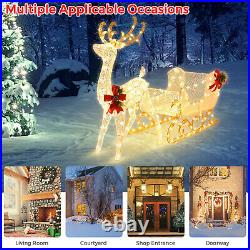 6' Christmas Lighted Reindeer & Santa's Sleigh With 4 Stakes & 215 LED Lights