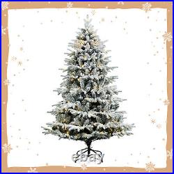 6 FT Pre-lit Xmas Tree Snow Flocked Christmas Tree with 260 LED Lights & 1415 Tips