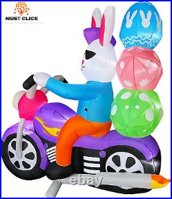 6 Ft Happy Easter Blow Up Outdoor Bunny On Motorcycle Eggs Inflatable Decoration