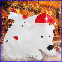 6 Ft Lighted Inflatable Christmas Polar Bear Family with Santa Hat