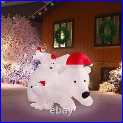 6 Ft Lighted Inflatable Christmas Polar Bear Family with Santa Hat