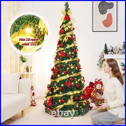6 Ft Pre Lit Pre Decorated Christmas Tree Pop Up Xmas Tree with Decorations