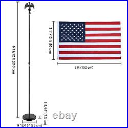 6 Ft Sectional Indoor Flag Pole Kit Eagle Topper Aluminum 3x5 Ft US Flag & Base