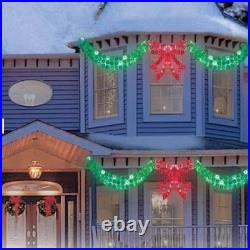 6' Pre-Lit Dazzling Green Swag with Red Bow Hanging Christmas Yard Decoration