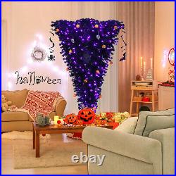 6' Upside Down Christmas Halloween Tree Black with270 Purple LED Lights