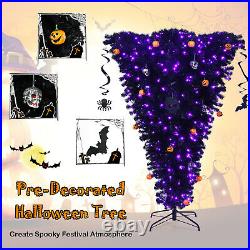 6' Upside Down Christmas Halloween Tree Black with270 Purple LED Lights
