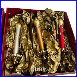6 WATERFORD Holiday Heirlooms Clip On Holiday Candles Red Silver Gold with Box