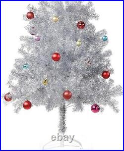 6 ft Artificial Silver Christmas Tree with 24ct Ornament Set, Metal Stand